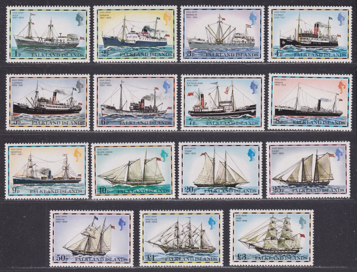 Falkland Islands 1978 Mail Ships No Imprint Set UM Mint SG331A-345A cat £15 MNH