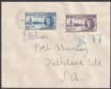 Falkland Islands 1947 KGVI Victory 3d, 1d Used on Cover FOX BAY to Port Stanley