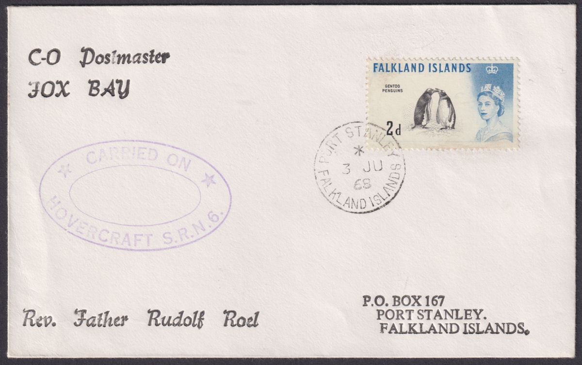 Falkland Islands 1962 QEII 2d Used on HOVERCRAFT SRN6 Cover to Fox Bay