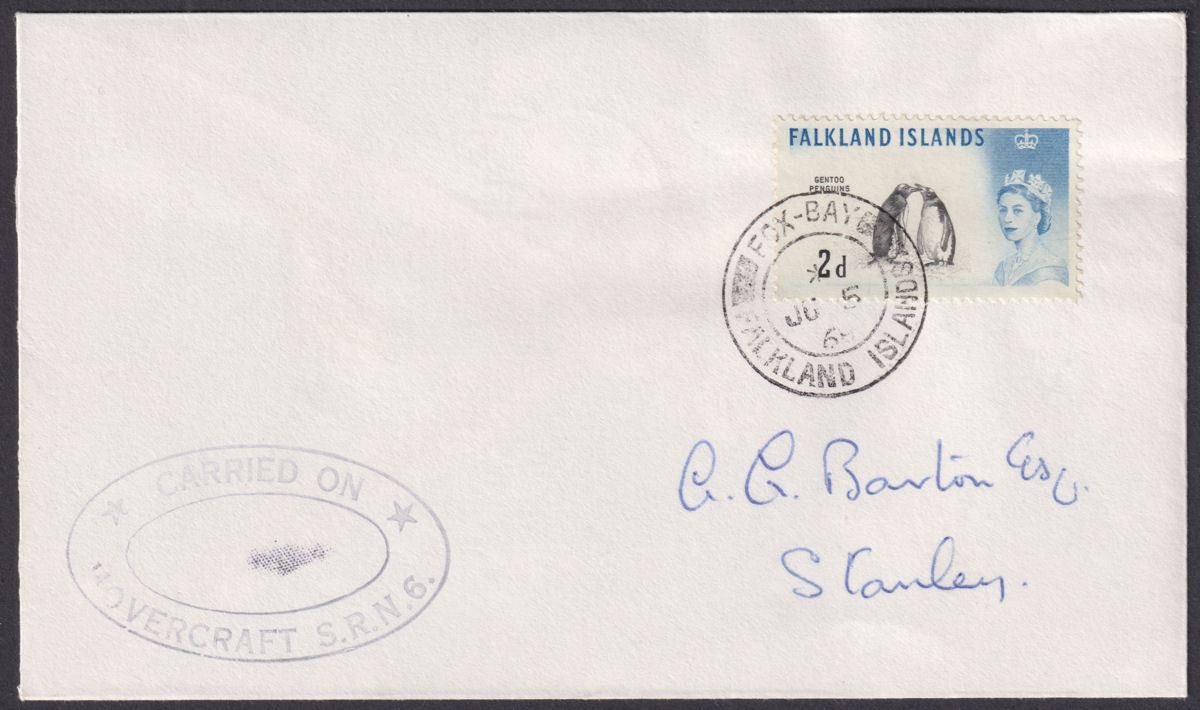 Falkland Islands 1968 QEII 2d Used HOVERCRAFT SRN6 Cover Fox Bay to Port Stanley