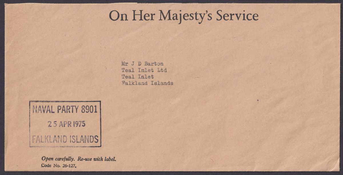 Falkland Islands 1975 QEII Unstamped Official Cover Used NAVAL PARTY 8901