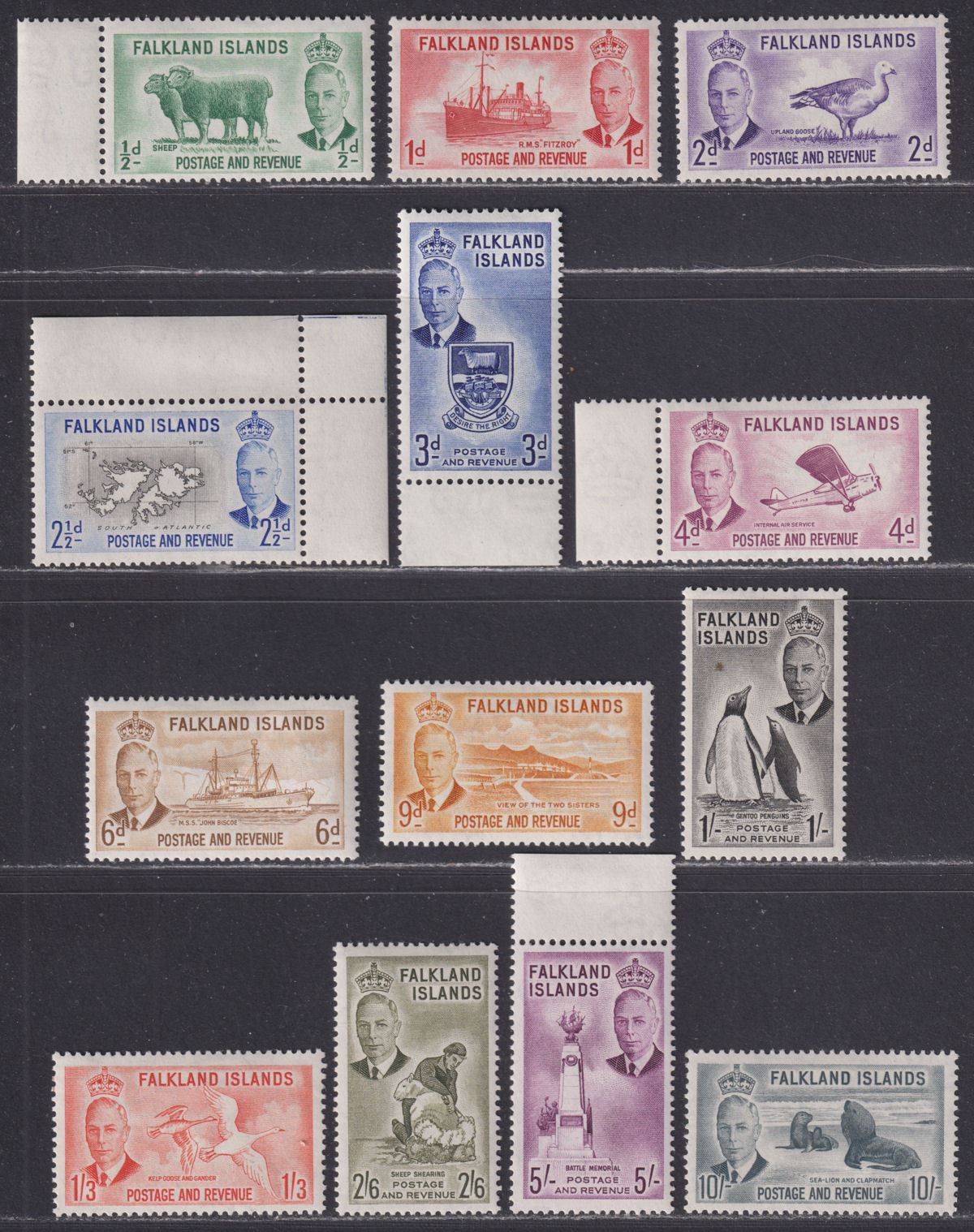 Falkland Islands 1952 King George VI Set to 10sh Mint SG172-184 cat £145