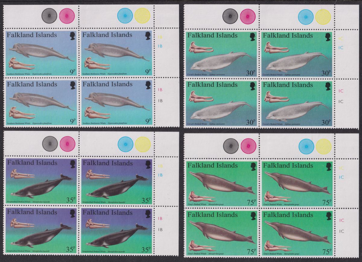 Falkland Islands 1989 QEII Baleen Whales Plate Block Set Mint SG583-586