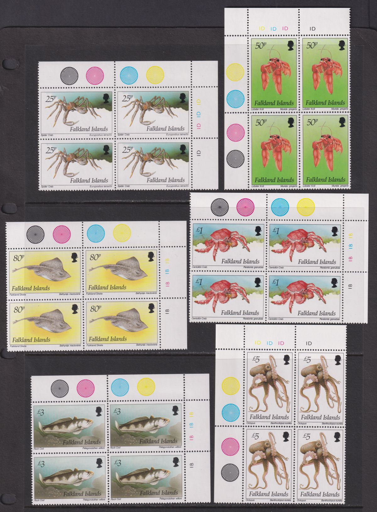 Falkland Islands 1994 QEII Marine Life Plate Block Set Mint SG701-712 cat £200