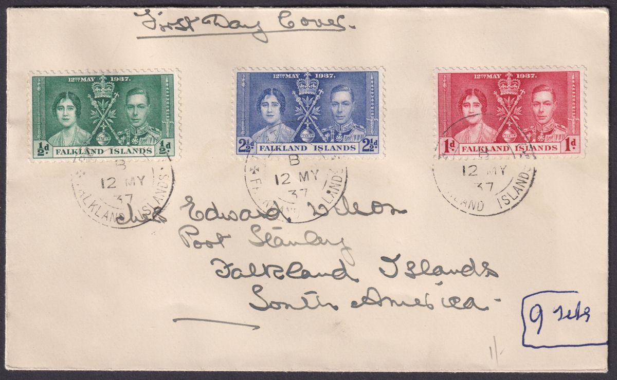 Falkland Islands 1937 KGVI Coronation First Day Cover Used
