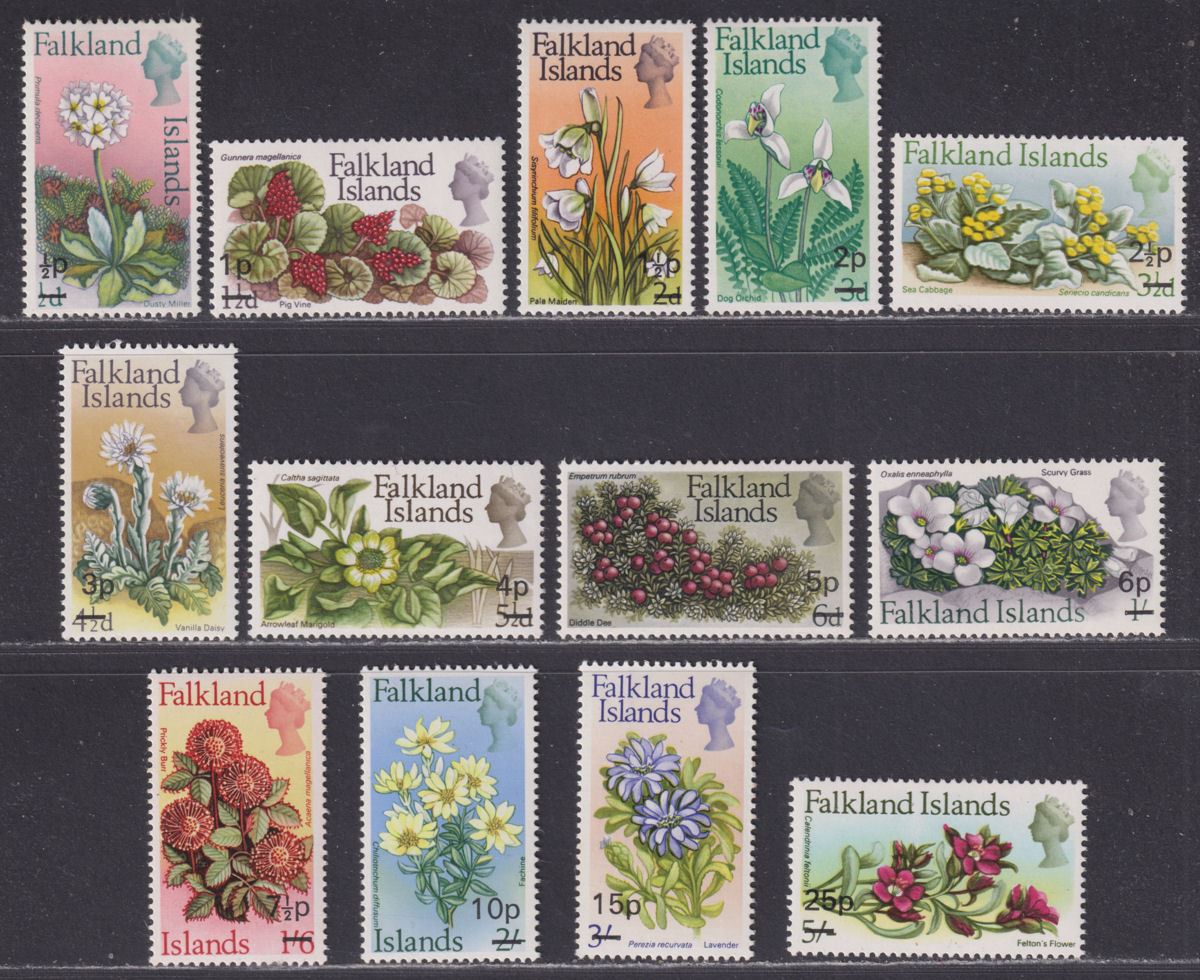 Falkland Islands 1971 QEII Flowers Surcharge Set Mint SG263-275 cat £25