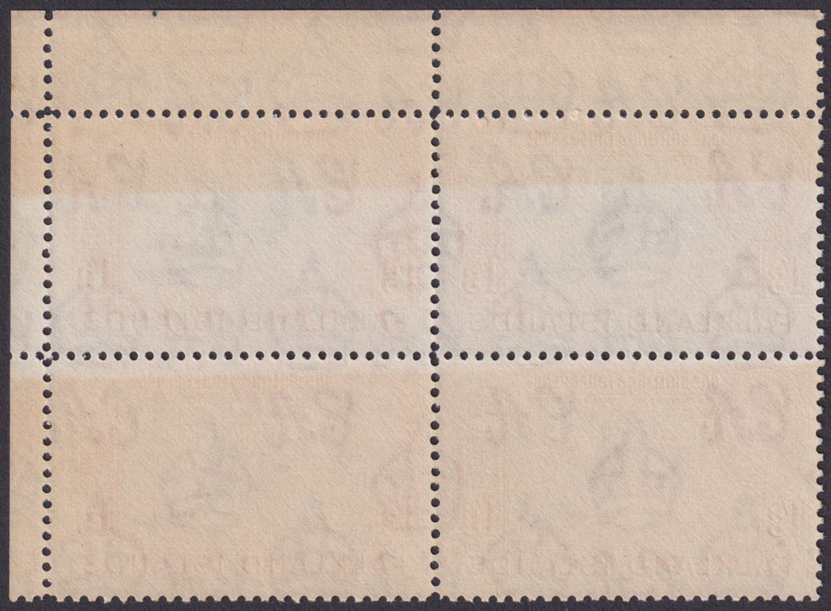 Falkland Islands 1946 KGVI Turkey Vultures 1sh3d Block of 4 Mint SG159