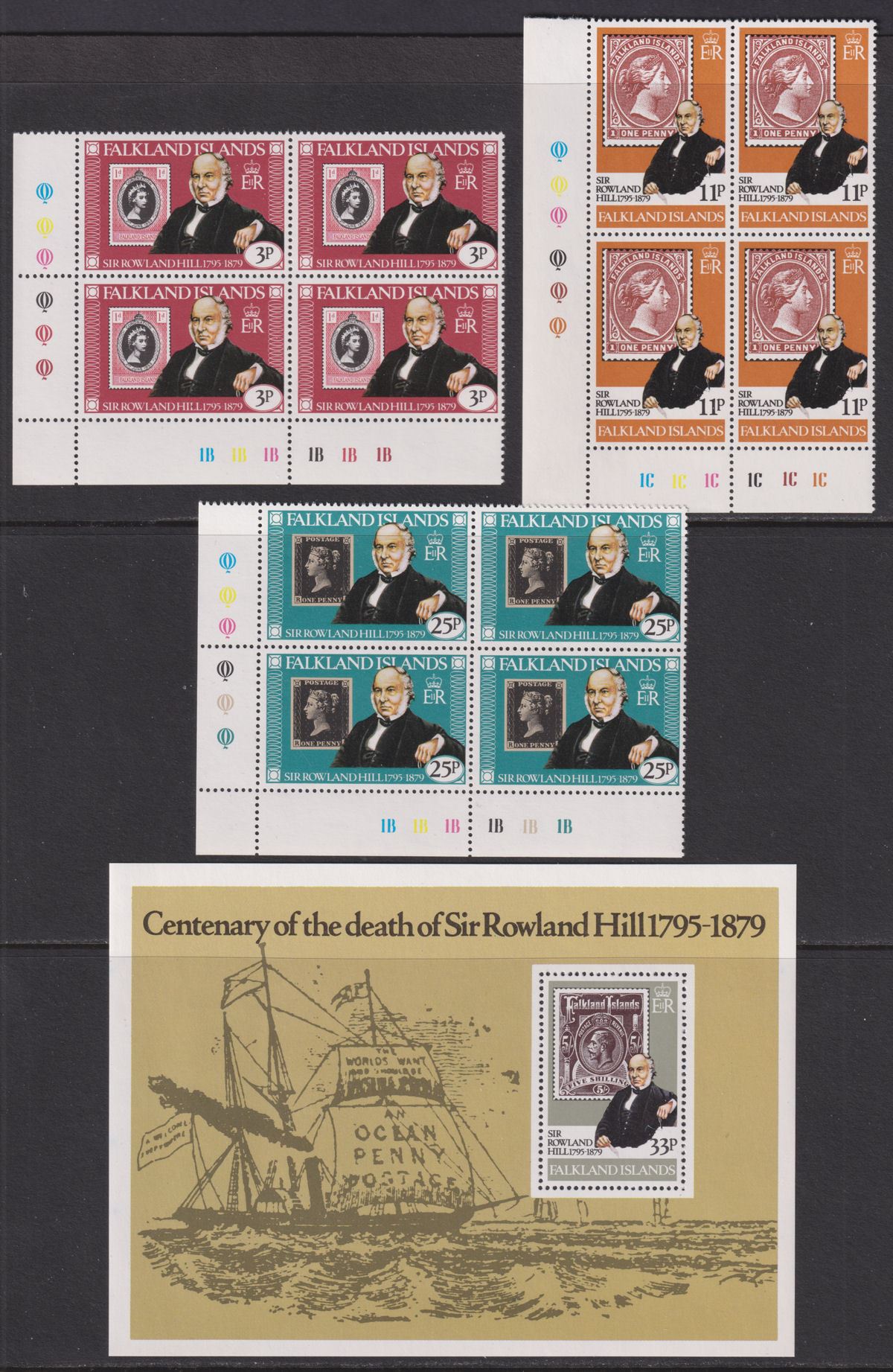 Falkland Islands 1979 Sir Rowland Hill Centenary Block Set + MS Mint SG364-MS367