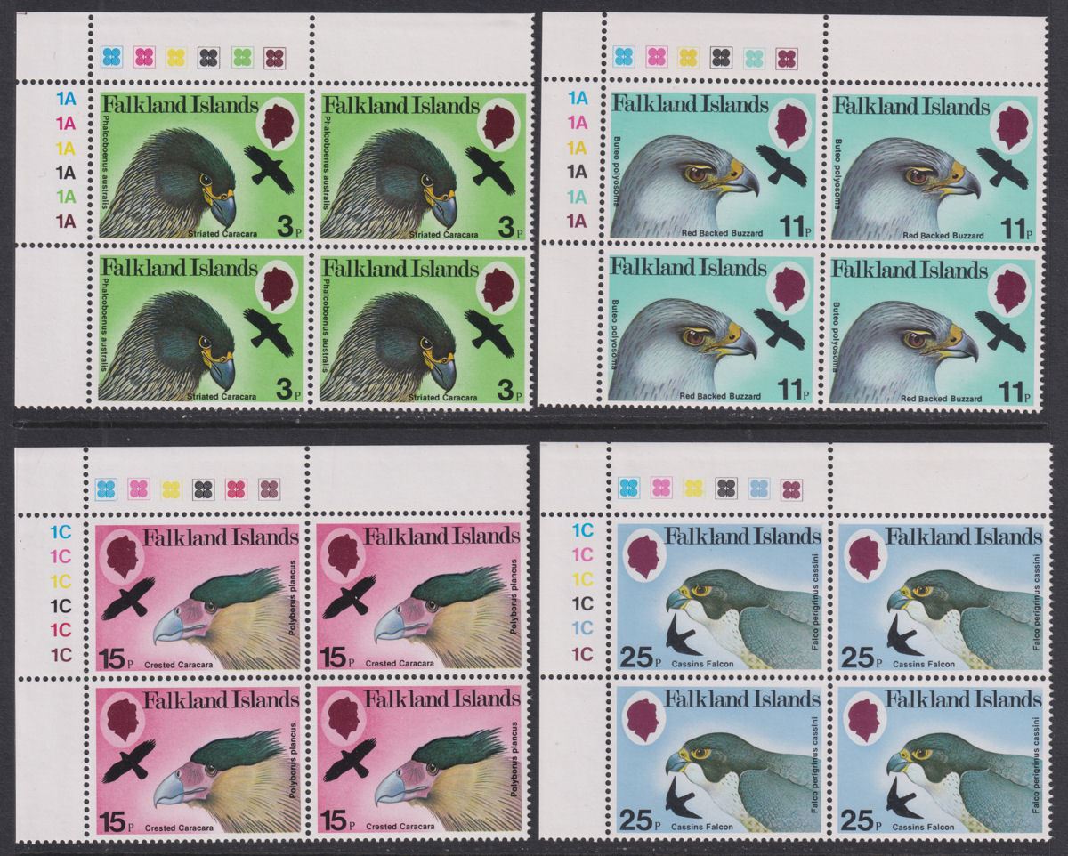 Falkland Islands 1980 QEII Birds of Prey Plate Block Set Mint SG384-387