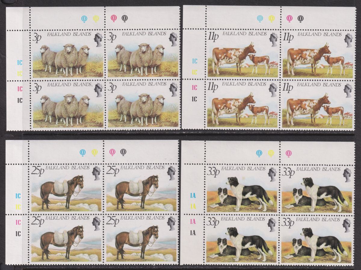 Falkland Islands 1981 QEII Farm Animals Plate Number Block Set Mint SG392-395