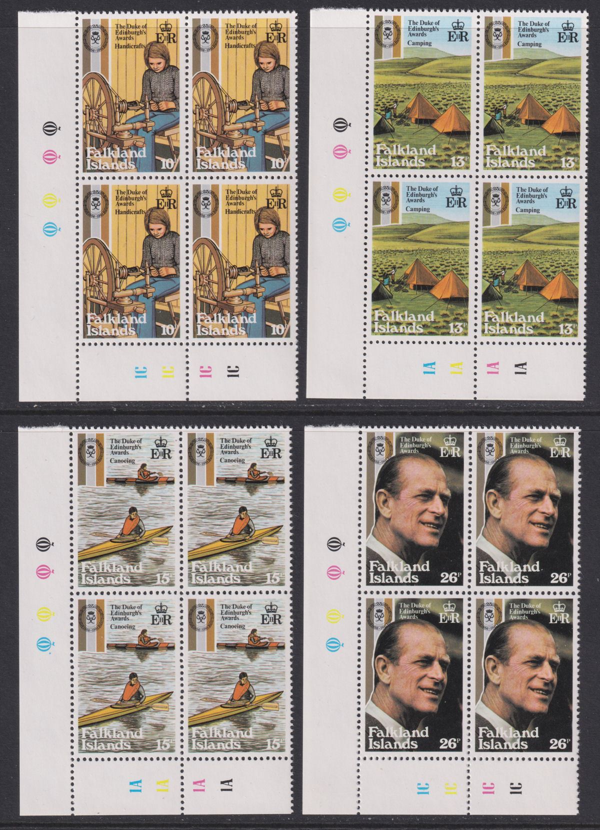 Falkland Islands 1981 QEII Duke Edinburgh Awards Anniv Plate Block Set Mint