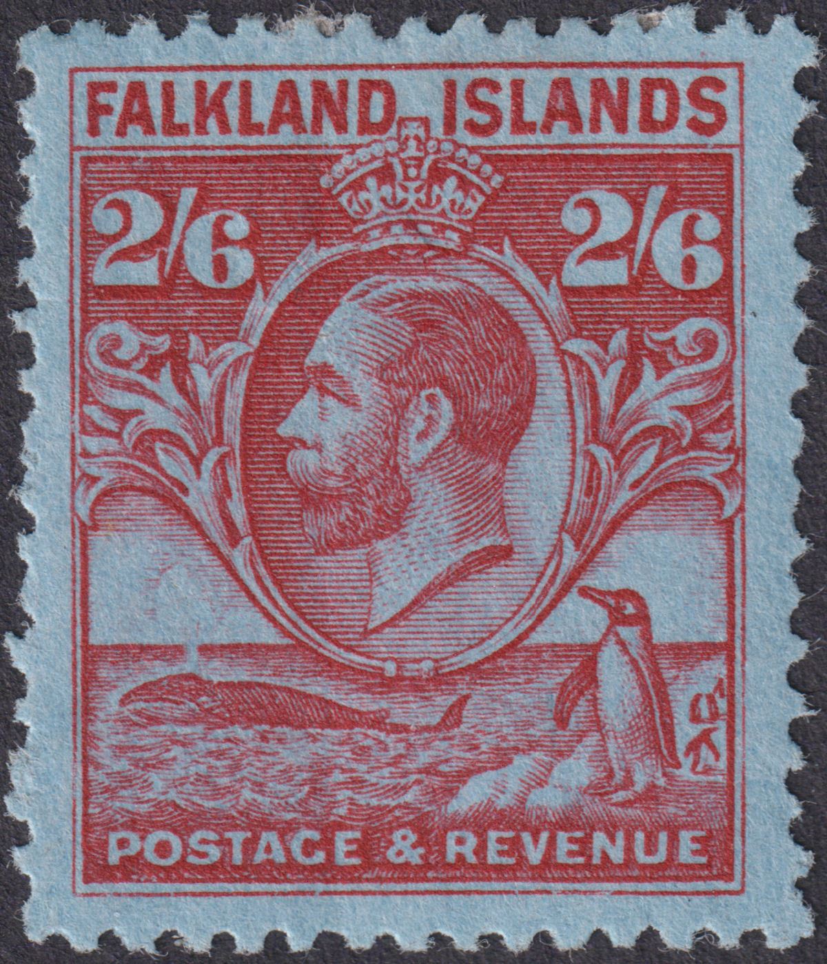 Falkland Islands 1929 KGV Whale Penguins 2sh6d Carm on Blue Mint SG123 cat £75