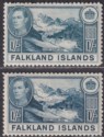 Falkland Islands 1938 KGVI 1sh Dull Blue Shades Mint SG158a-158b cat £98