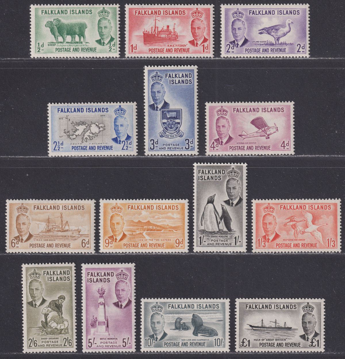 Falkland Islands 1952 King George VI Set Mint SG172-185 cat £190