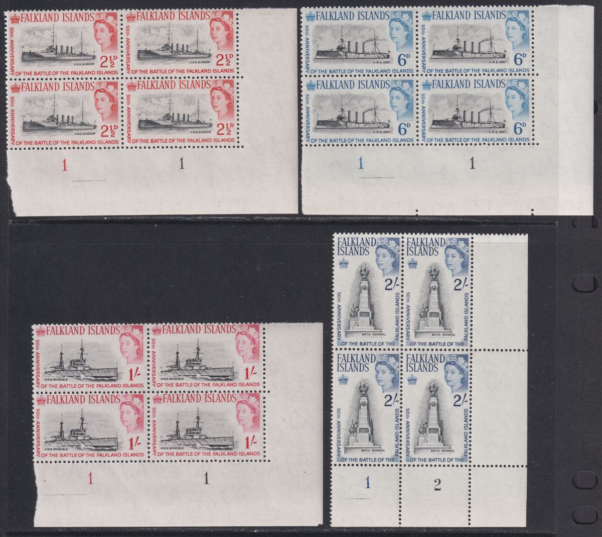 Falkland Islands 1964 QEII 50th Anniv of Battle Block Set Mint SG215-218 cat £40