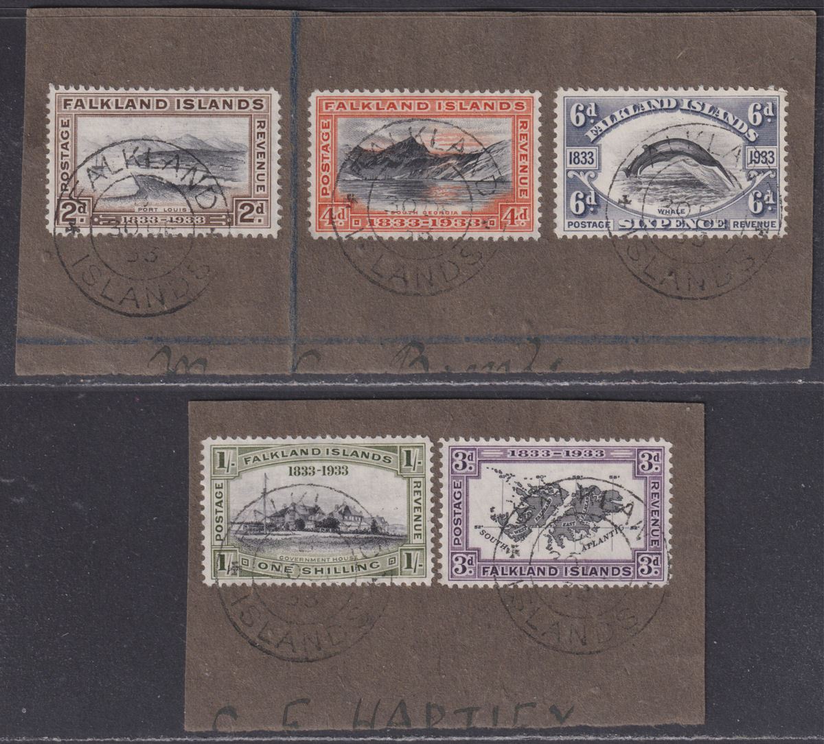 Falkland Islands 1933 KGV Centenary Part Set 2d - 1sh Used Pieces SG130-134