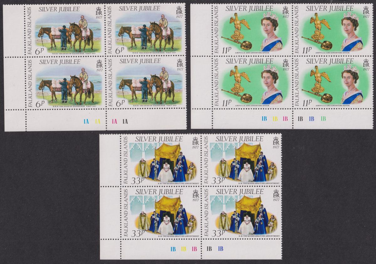 Falkland Islands 1977 QEII Silver Jubilee Plate Block Set UM Mint SG325-327