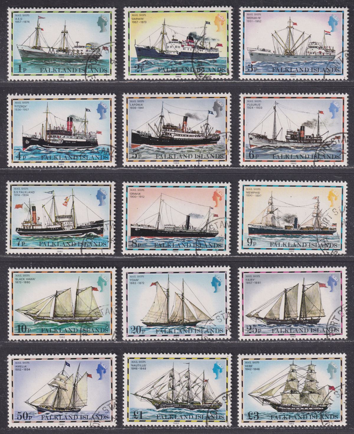 Falkland Islands 1982 Mail Ships Imprint Set CTO Used SG331B-345B cat £40