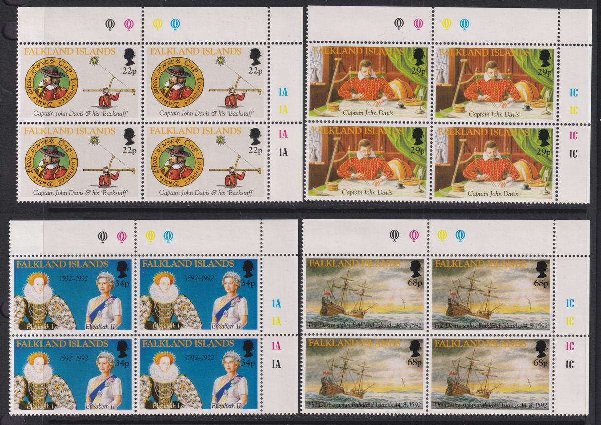 Falkland Islands 1992 First Sighting Plate Block Set UM Mint SG661-664