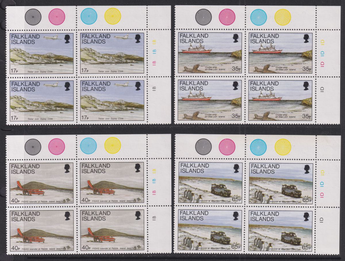 Falkland Islands 1994 QEII Beaches Plate Block Set UM Mint SG719-722