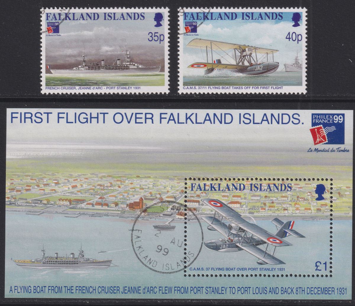 Falkland Islands 1999 PhilexFrance 99 Pair + MS Used SG840-MS842 cat £24 QEII
