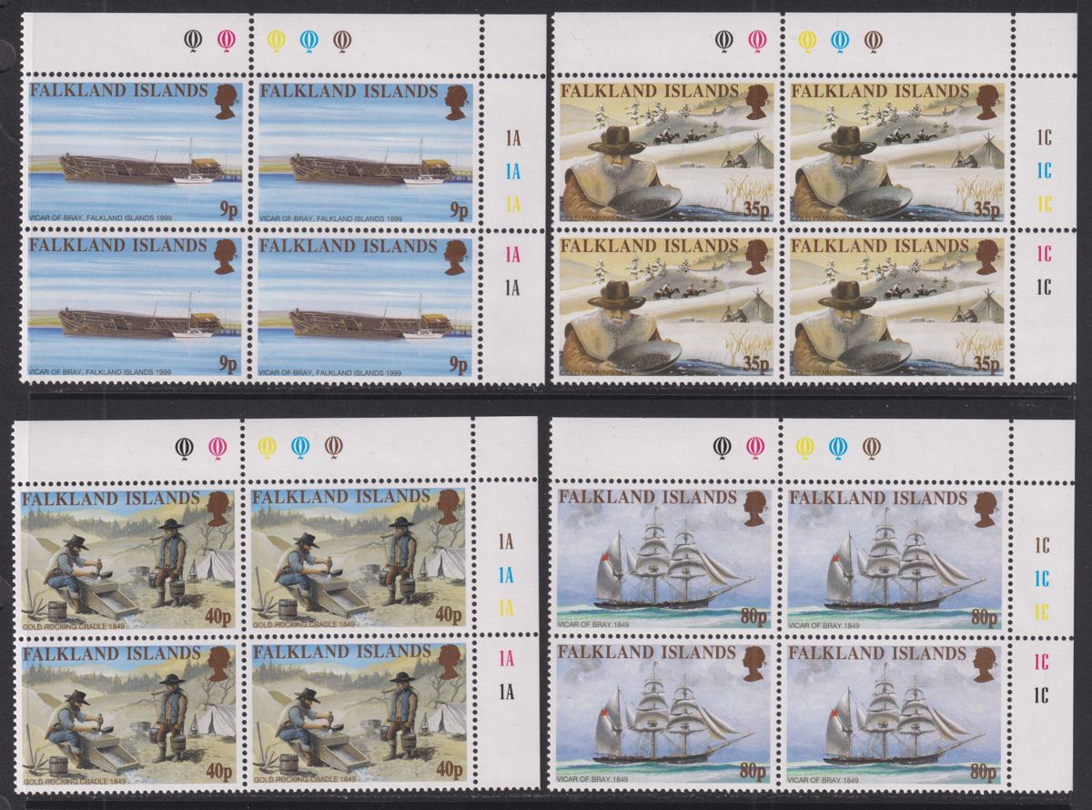 Falkland Islands 1999 California Goldrush Plate Block Set Mint SG854-857 cat £80