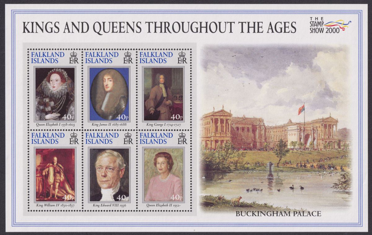 Falkland Islands 2000 QEII Stamp Show Kings + Queens Sheet Mint SG870a cat £16