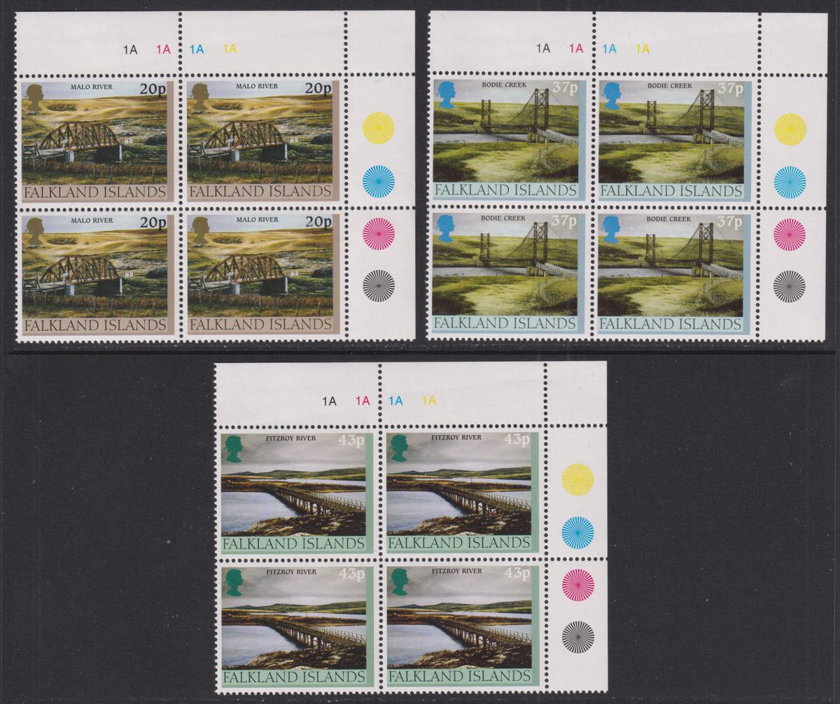 Falkland Islands 2000 QEII Bridges Plate Block Set UM Mint SG882-884 cat £80