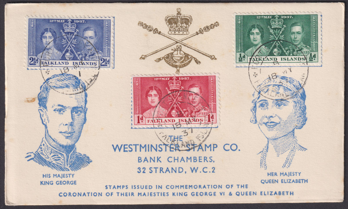 Falkland Islands 1937 KGVI Coronation Illustrated First Day Cover Used