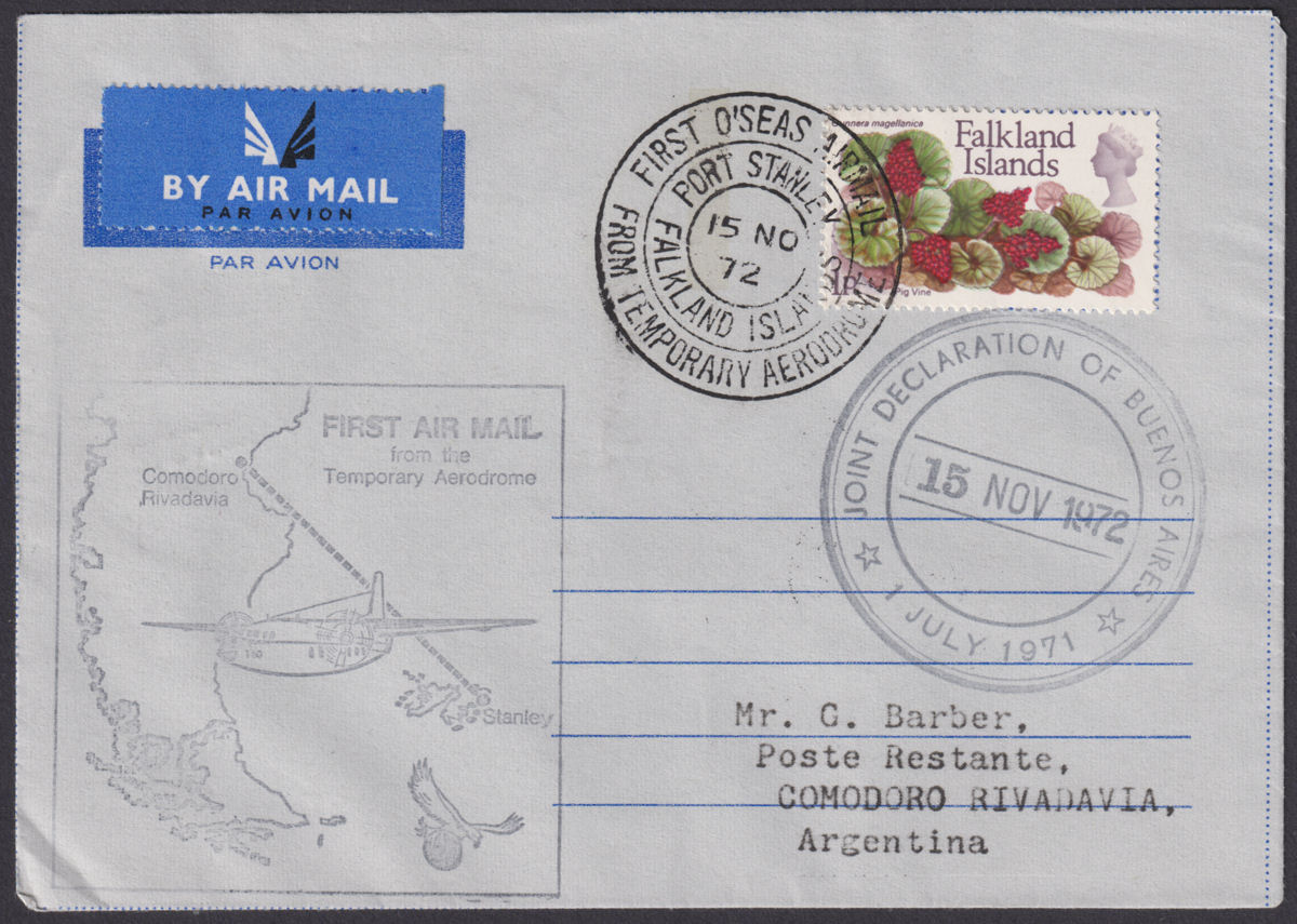 Falkland Islands 1972 QEII 1p Cover to Argentina w STANLEY TEMP AERODROME Pmk