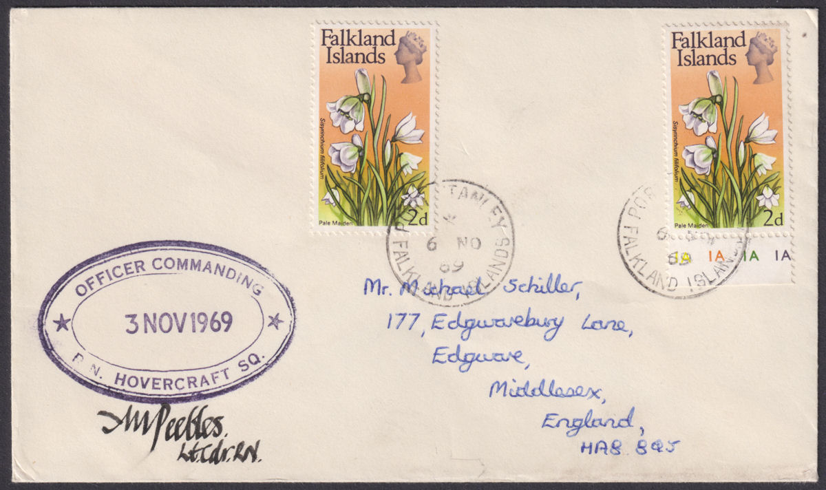 Falkland Islands 1969 QEII 2d x2 Used on RN HOVERCRAFT Cover w Port Stanley Pmk