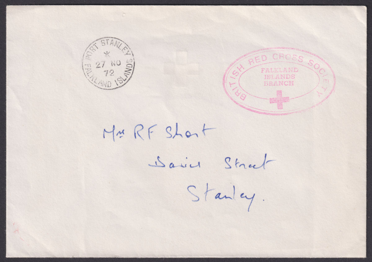 Falkland Islands 1972 Unstamped Local British Red Cross Society Cover Used