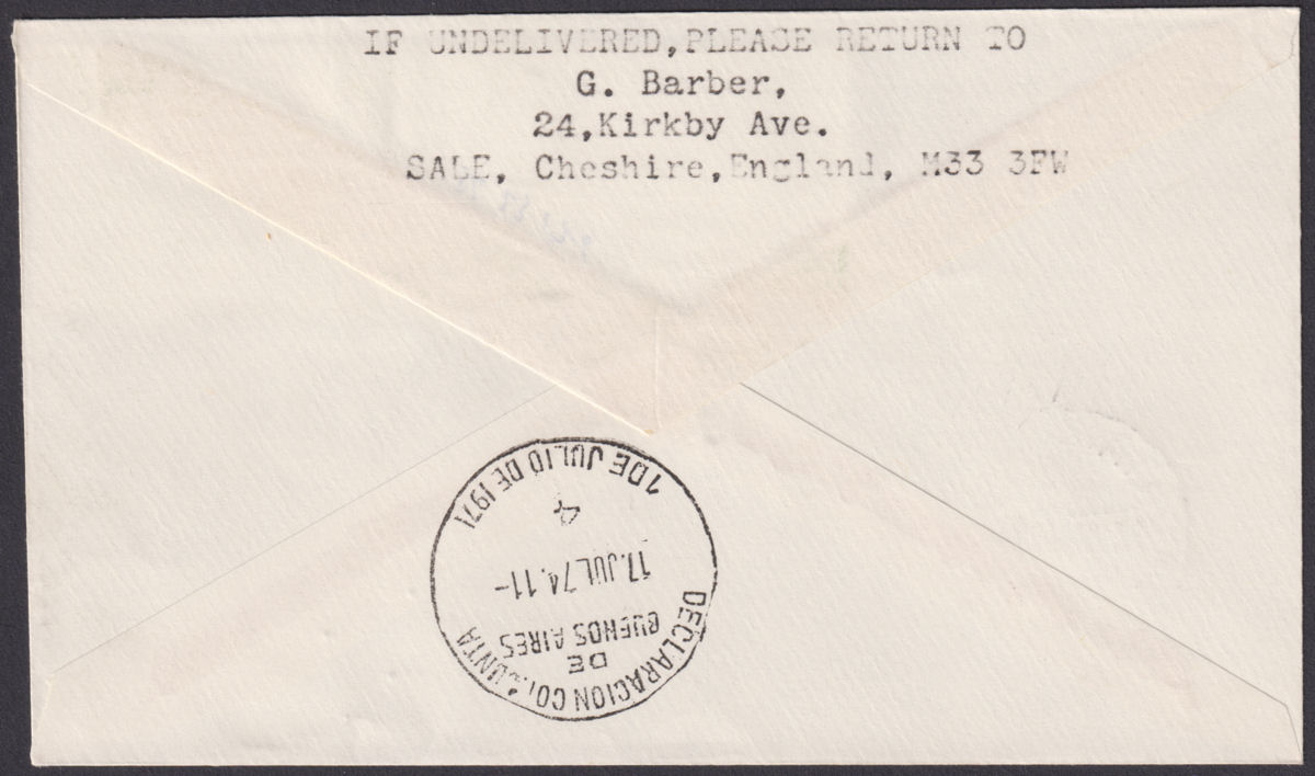 Falkland Islands 1974 QEII 1p x2 Cover to Argentina w JOINT DECLARATION Cachet