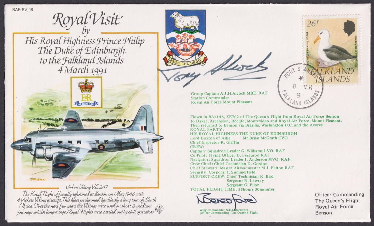 Falkland Islands 1991 Royal Visit HRH Duke of Edinburgh Commem Signed Covers