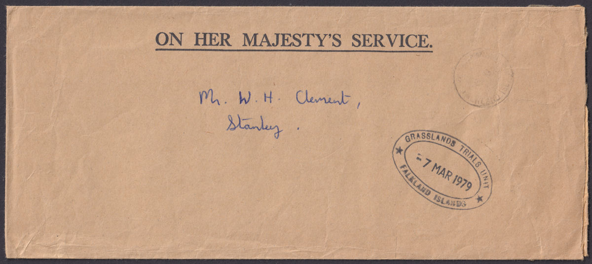 Falkland Islands 1979 Unstamped Official Local Cover - Grasslands Trials Unit