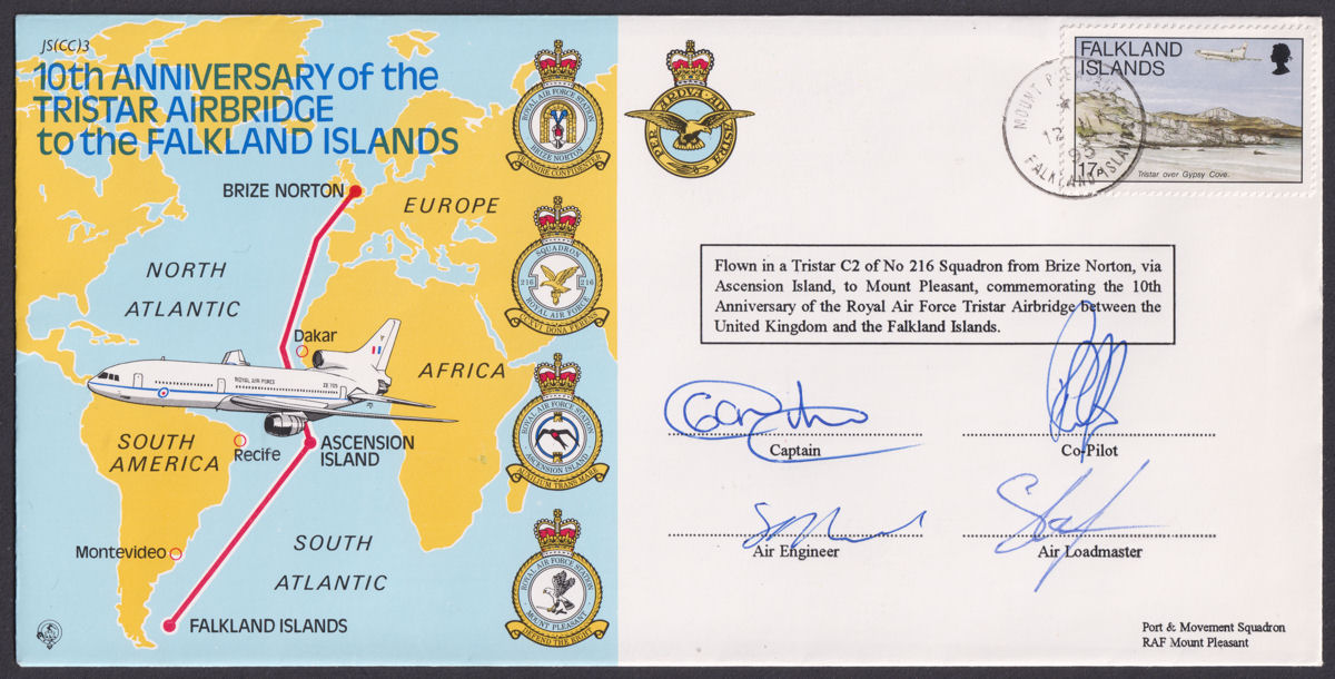 Falkland Islands 1995 QEII 10th Anniv of TriStar Airbridge Commem Cover - Signed