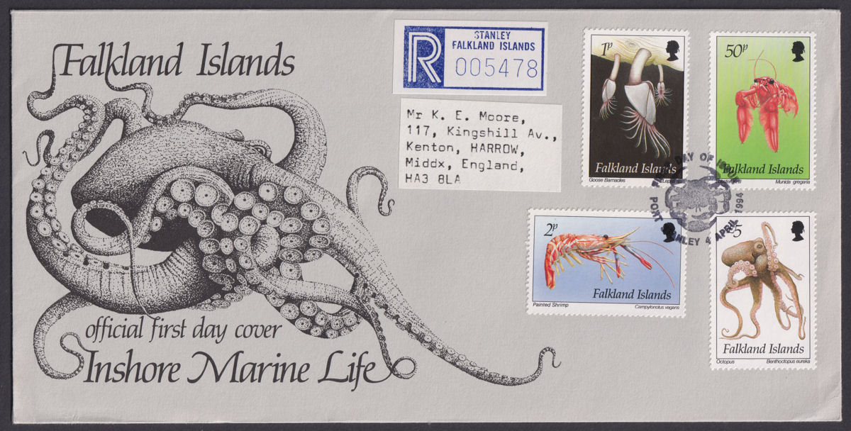 Falkland Islands 1994 QEII Marine Life Regd First Day Covers - Port Stanley