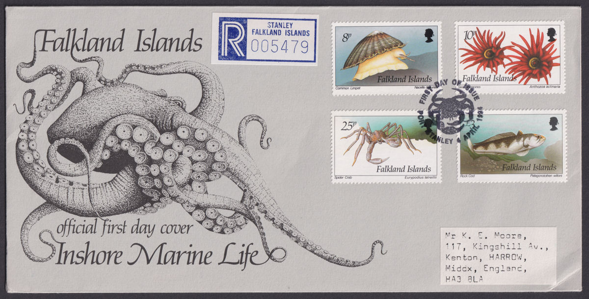 Falkland Islands 1994 QEII Marine Life Regd First Day Covers - Port Stanley