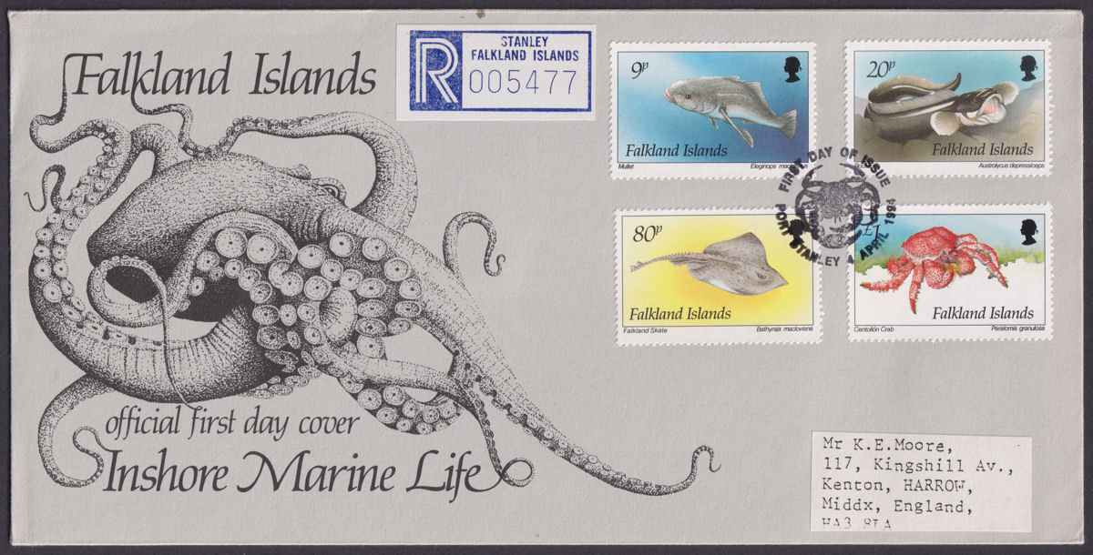 Falkland Islands 1994 QEII Marine Life Regd First Day Covers - Port Stanley
