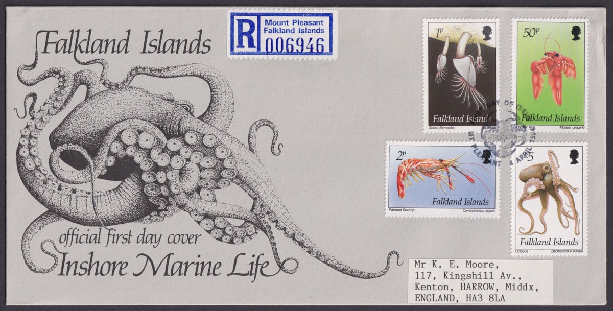 Falkland Islands 1994 QEII Marine Life Regd First Day Covers - Mount Pleasant