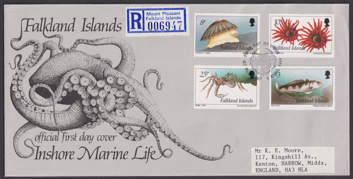 Falkland Islands 1994 QEII Marine Life Regd First Day Covers - Mount Pleasant