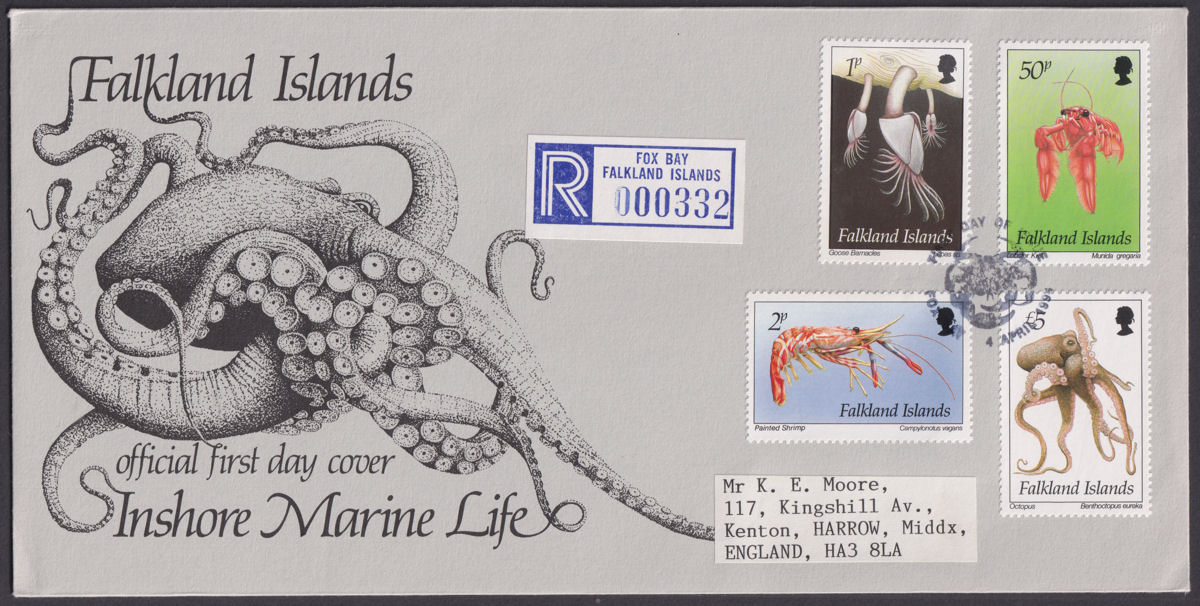 Falkland Islands 1994 QEII Marine Life Regd First Day Covers - Fox Bay