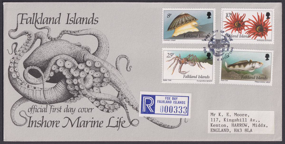 Falkland Islands 1994 QEII Marine Life Regd First Day Covers - Fox Bay