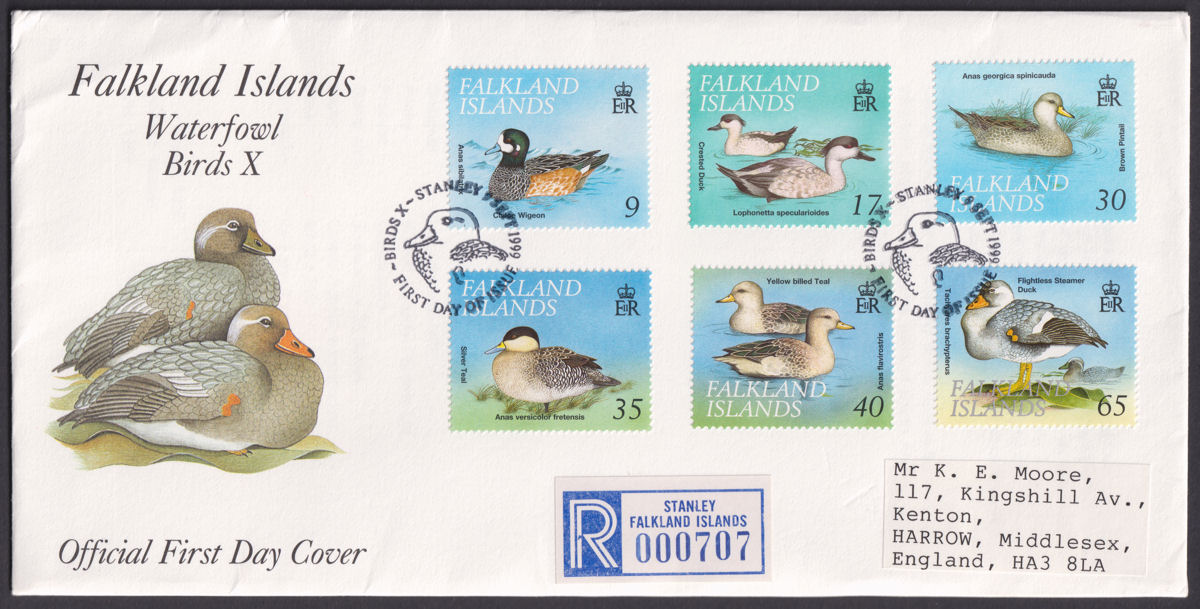 Falkland Islands 1999 QEII Waterfowl Official Regd First Day Cover -Port Stanley