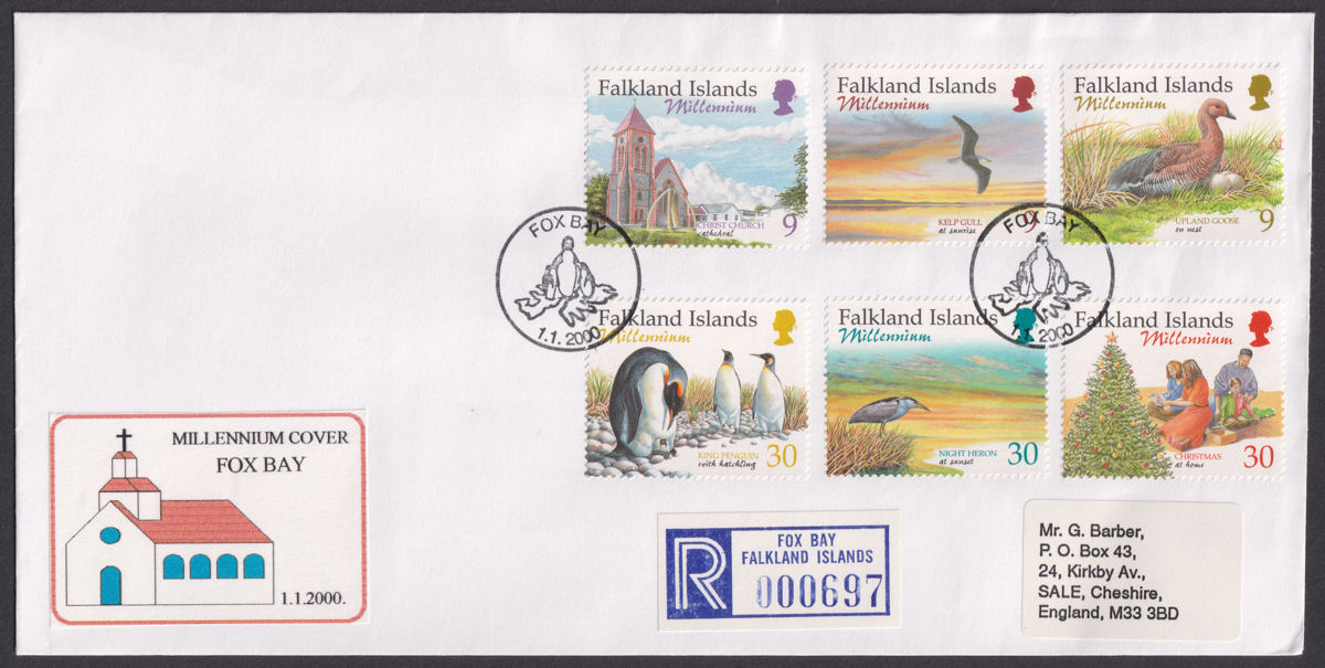 Falkland Islands 2000 QEII New Millennium Registered Commem Cover - FOX BAY 
