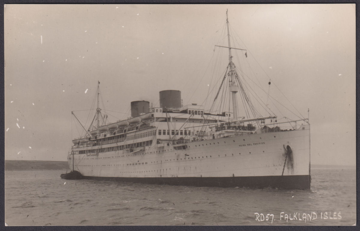 Falkland Islands c1930s Ocean Liner "Reina del Pacifico" Postcard Unsent