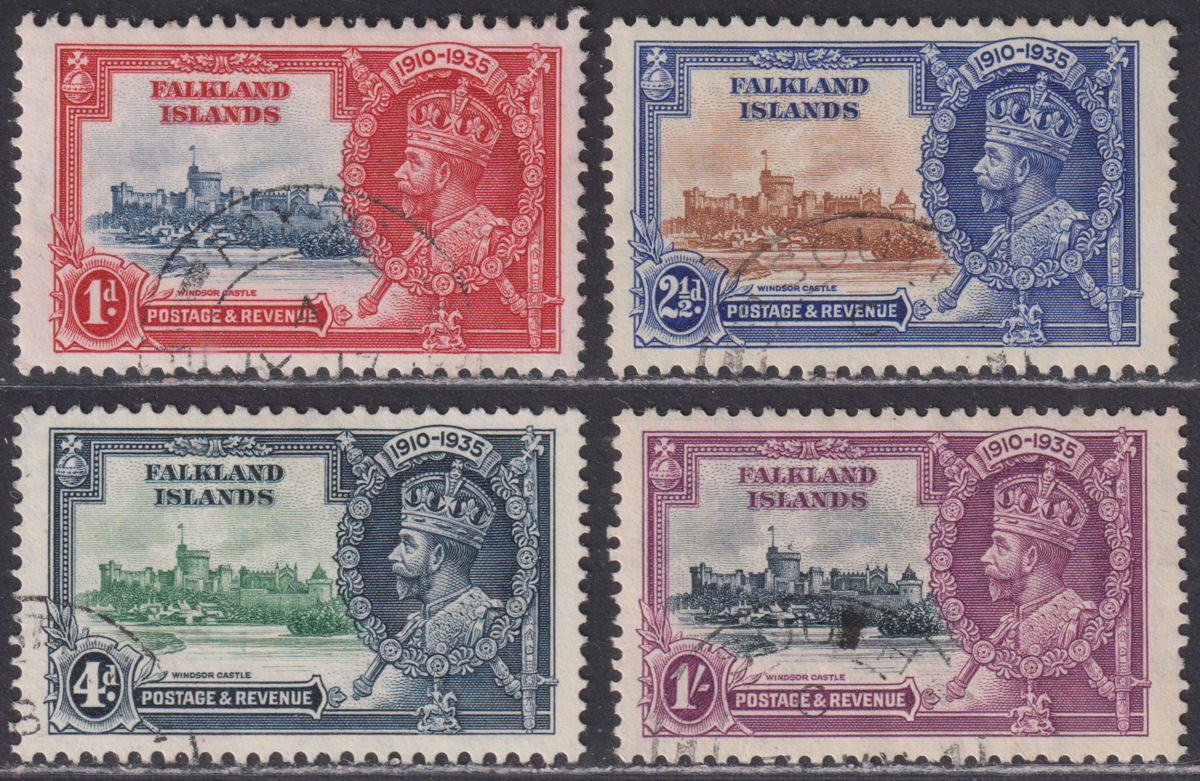 Falkland Islands 1935 KGV Silver Jubilee Set Used SOUTH GEORGIA + 1d FOX-BAY