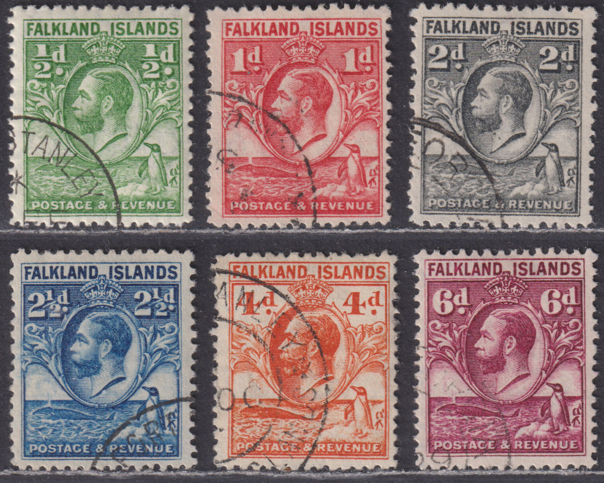 Falkland Islands 1929-37 KGV Fin Whale and Penguins Set to 6d Used SG116-121