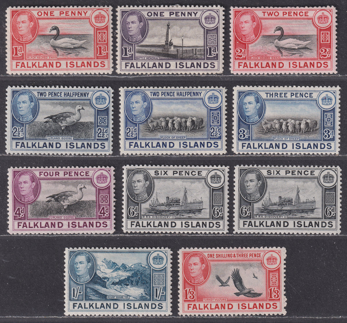 Falkland Islands 1938-50 King George VI Part Set to 1sh3d Mint