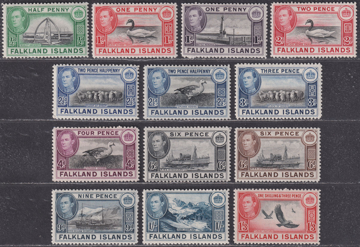 Falkland Islands 1938-50 King George VI Part Set to 1sh3d Mint